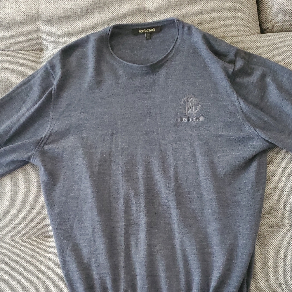 Mens Roberto Cavalli Charcoal Gray Crewneck Sweater XL